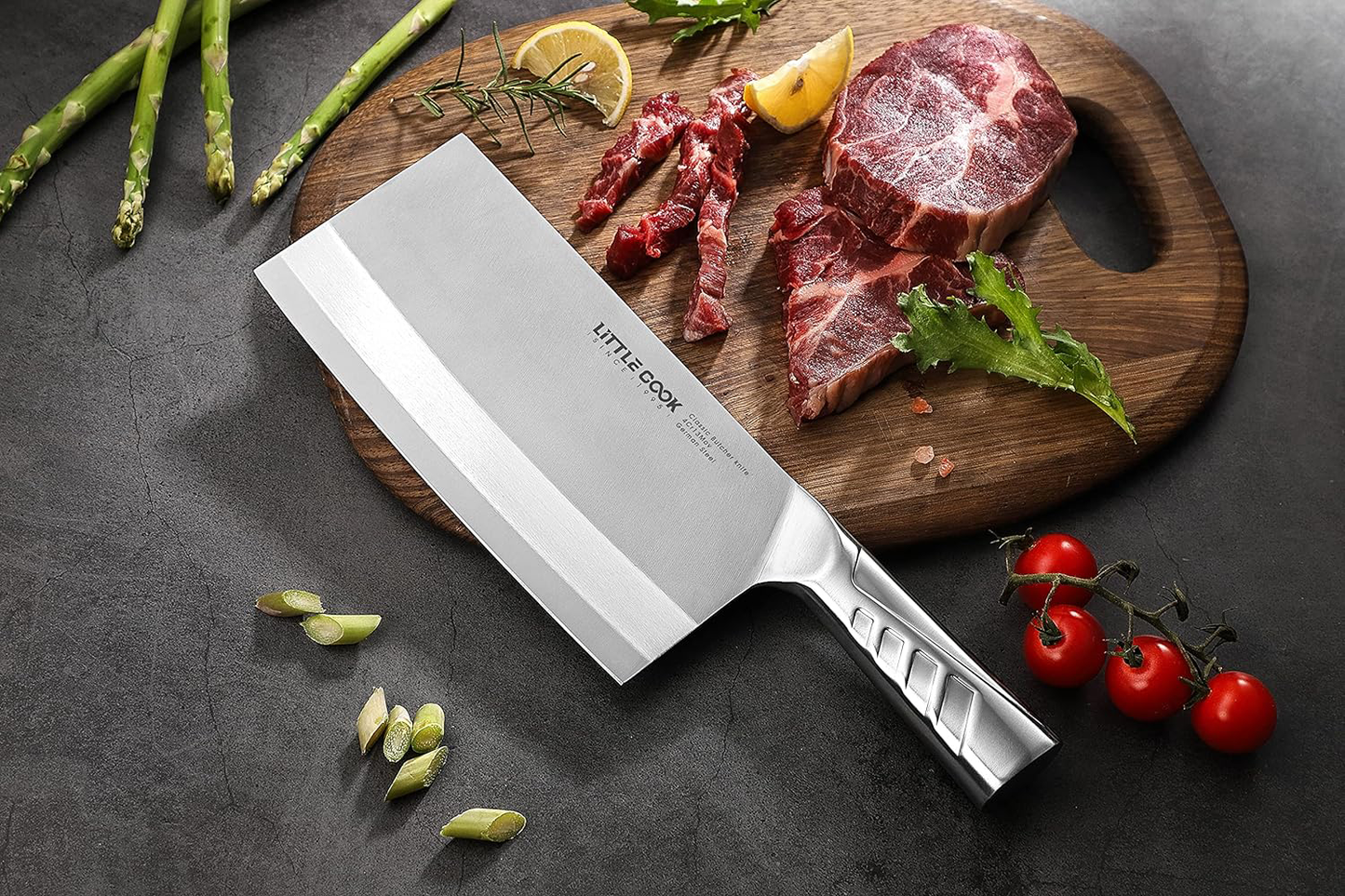 KD Little Cook 8 Inch Meat Cleaver: Stainless Steel Butcher Knife for Home Kitchen and Restaurant, Ideal for Meat and Vegetables