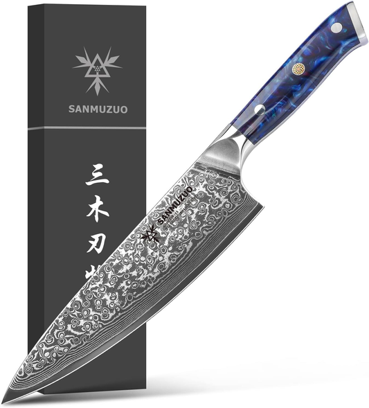 KD 8" VG10 Damascus Steel Chef Knife: Sapphire Blue Gift Box