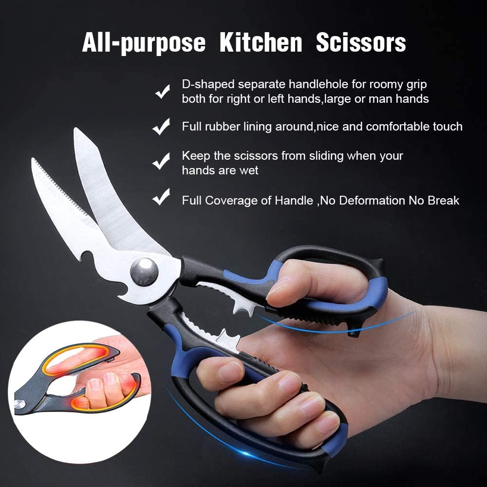 KD Scissors Heavy Duty Kitchen Shears with Unique Curve Blade Stainless Steel
