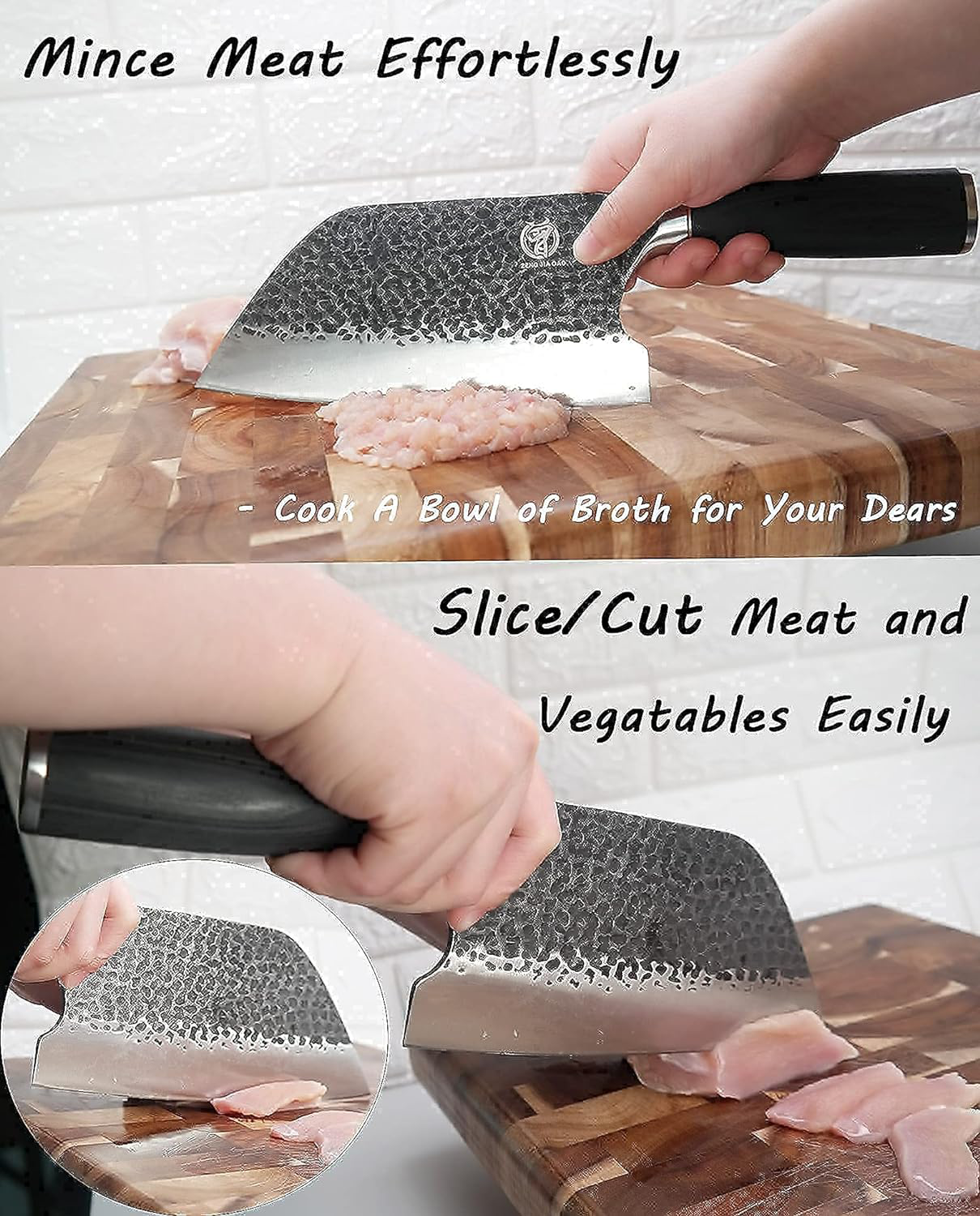KD Serbian 7.5 inch Cleaver Knife Vegetables Meat Slicing Kitchen Chefs Knife Razor Sharp High Carbon Steel