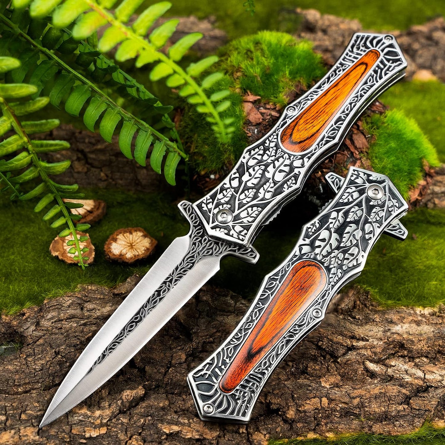 KD Pocket Knife Folding Knife with 3D Retro Embossed Pattern