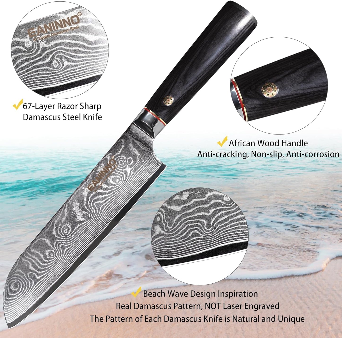 KD Santoku Chef Knife 67 Layers Damascus Steel VG10 Handle with Gift Box