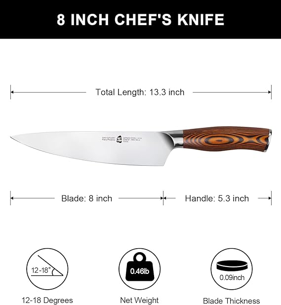 KD Chef Knife 8 inch Kitchen Knives German High Carbon Stainless Steel Knife, Gift Packaging