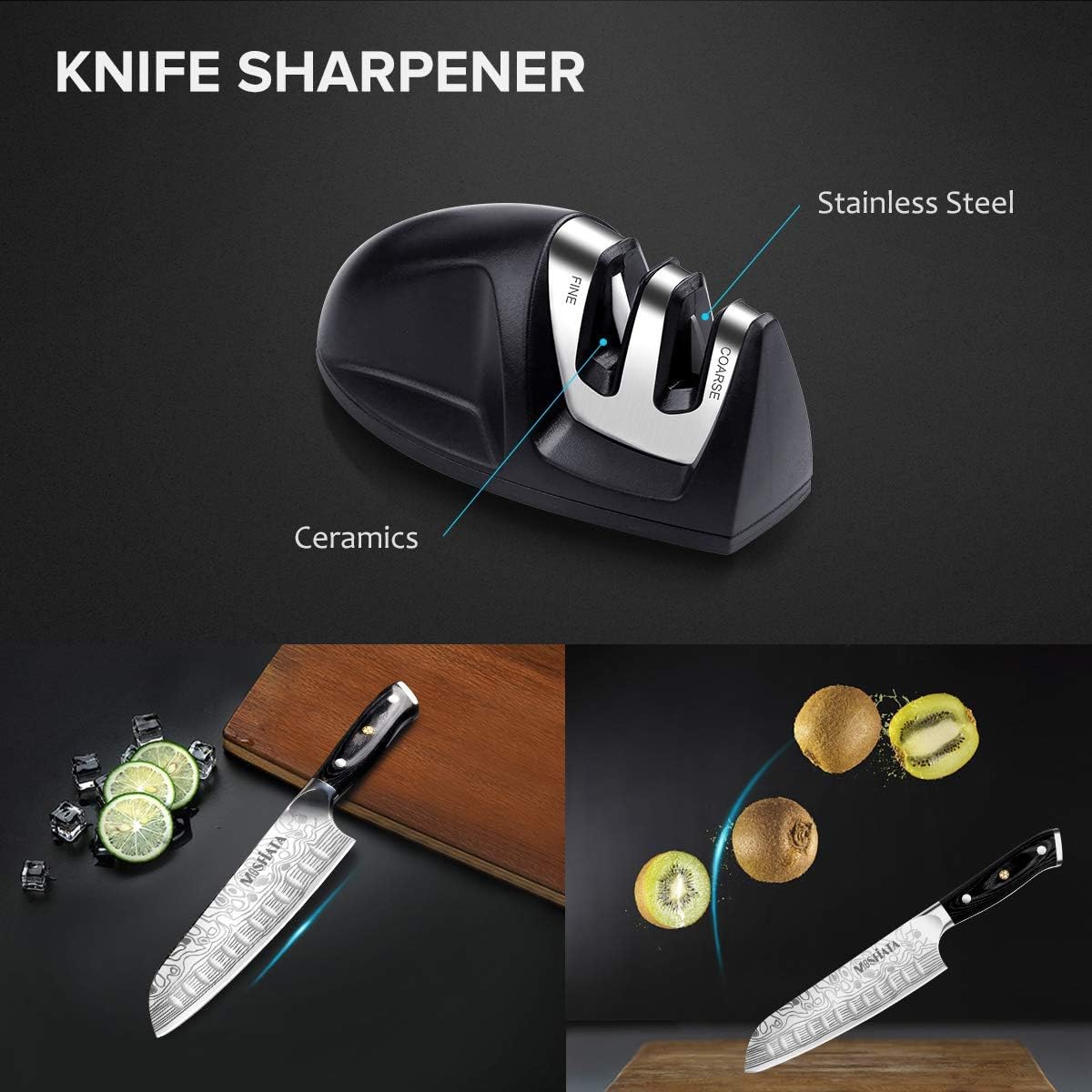 KD Santoku Chef Knife German Stainless Steel with Knife Sharpener and Gift Box
