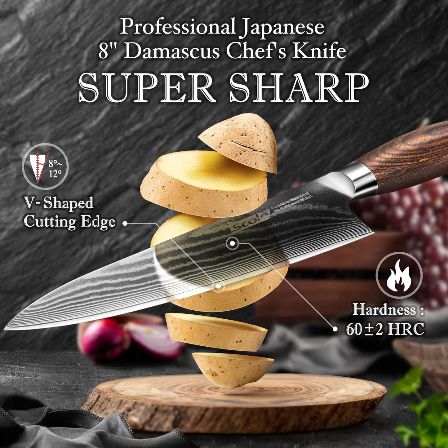 KD Japanese Kitchen Knife: 8inch 67 Layer Damascus Gift Box