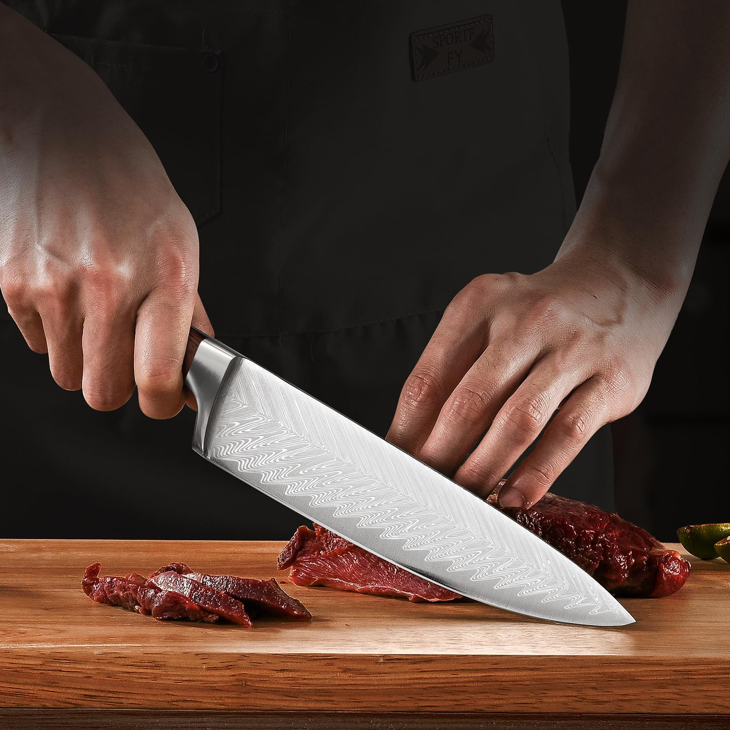 KD 8-Inch Chef's Knife: Precision Cutting with Black Pakkawood