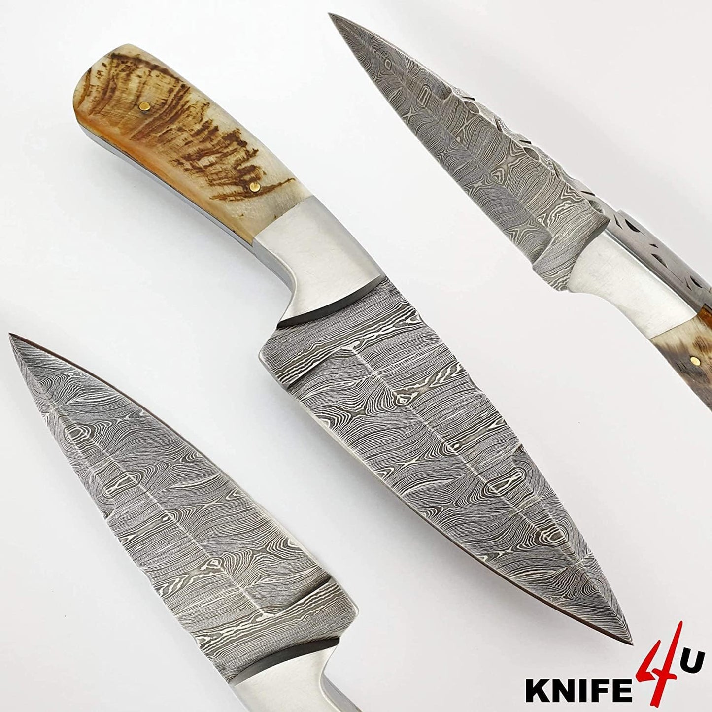 KD Hunting Knife 8" Damascus Steel with Sheath for Camping Outdoor