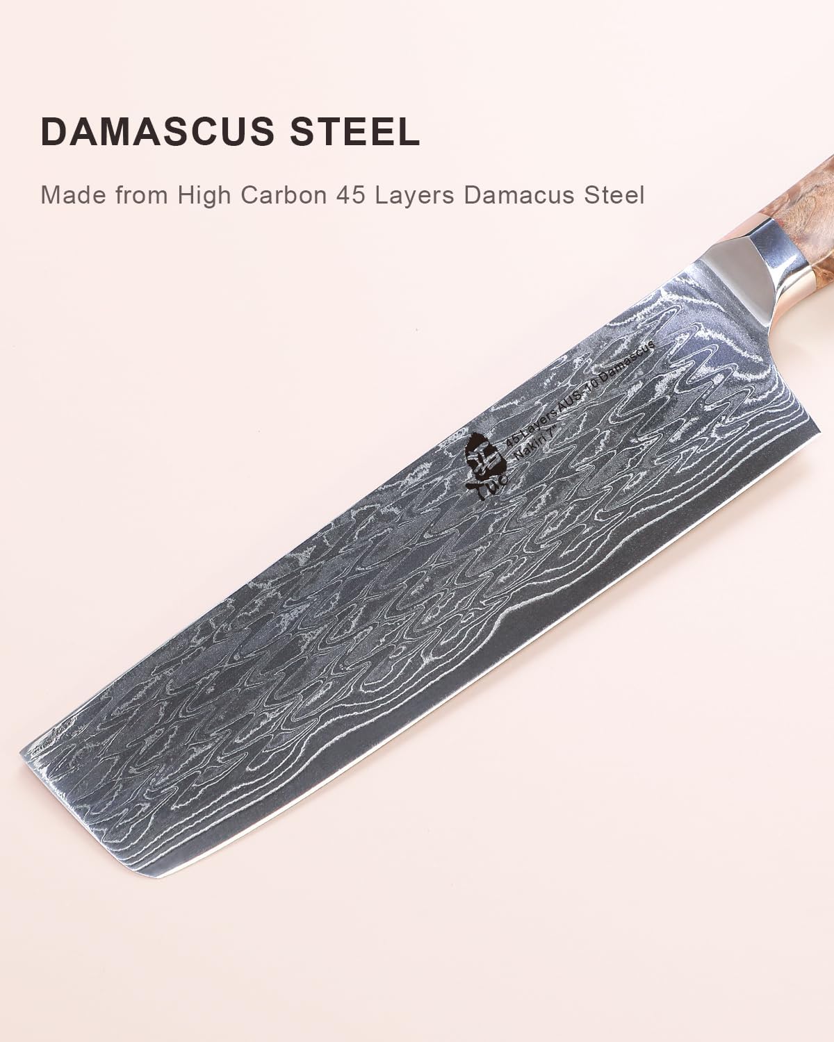 KD Japanese Nakiri Knife 45-layers AUS-10 Damascus Steel with Gift Box