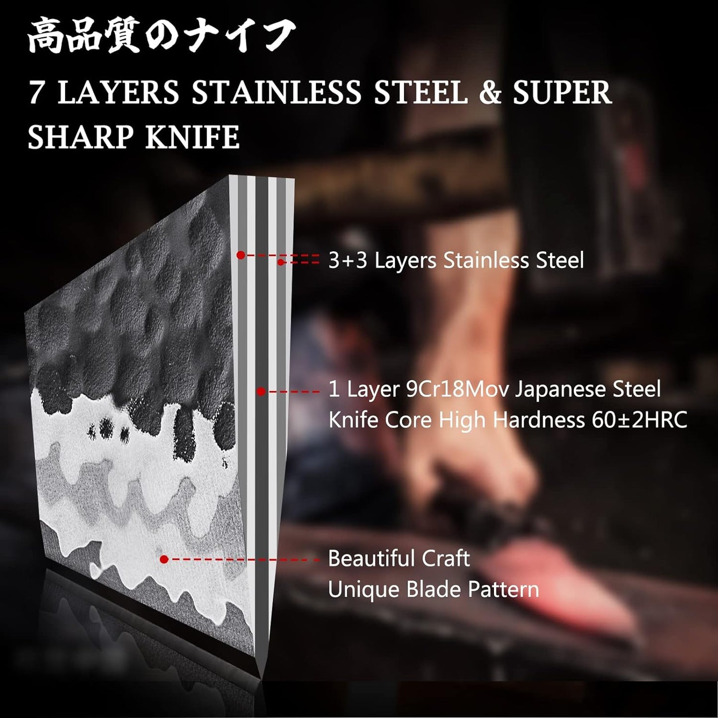 KD Japanese Chef Knife 7 Layers High Carbon Steel G10 Fiberglass Handle