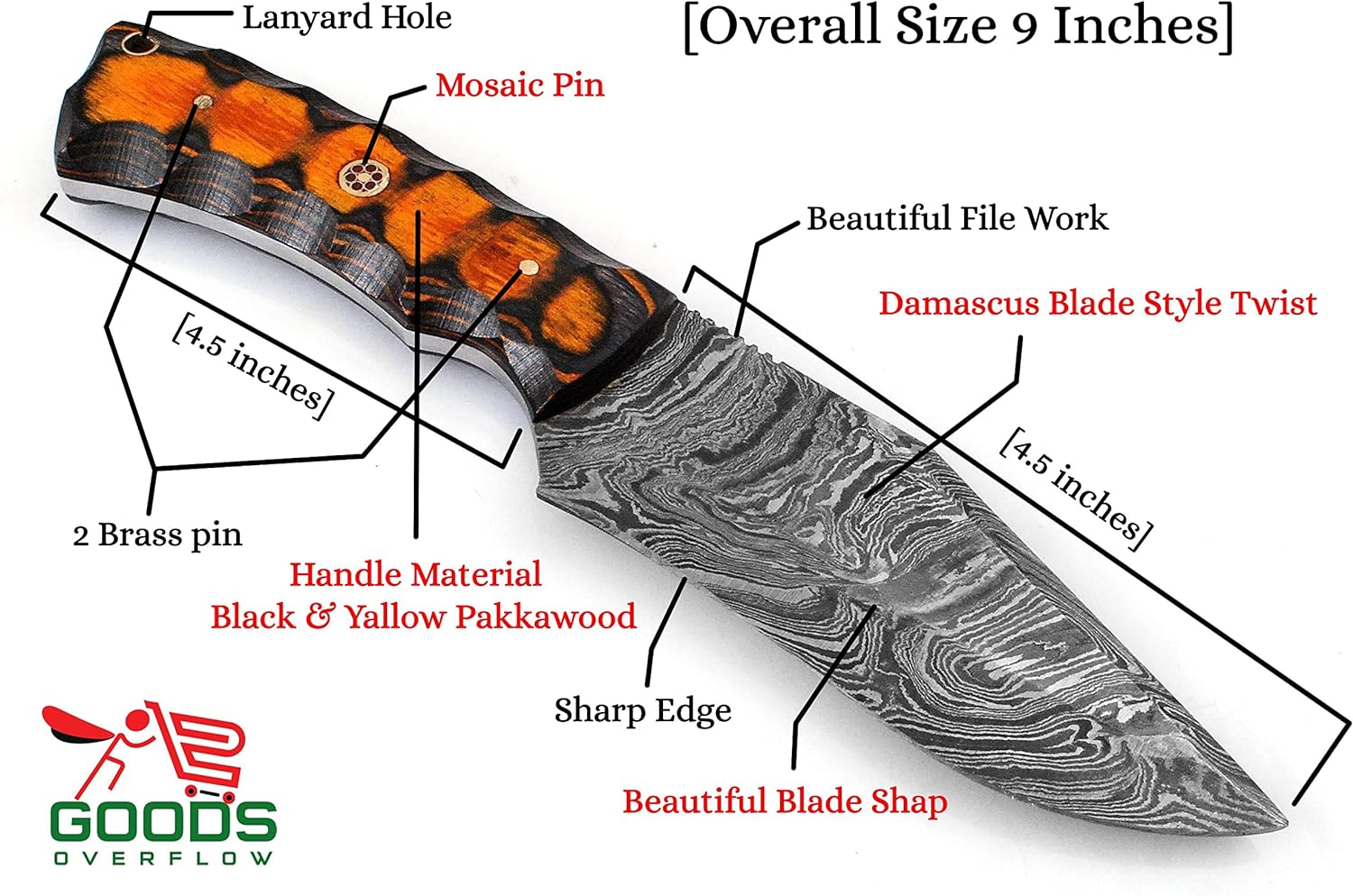 KD Hunting Knife 9 Damascus Steel Knife with Sheath – Knife Depot Co.