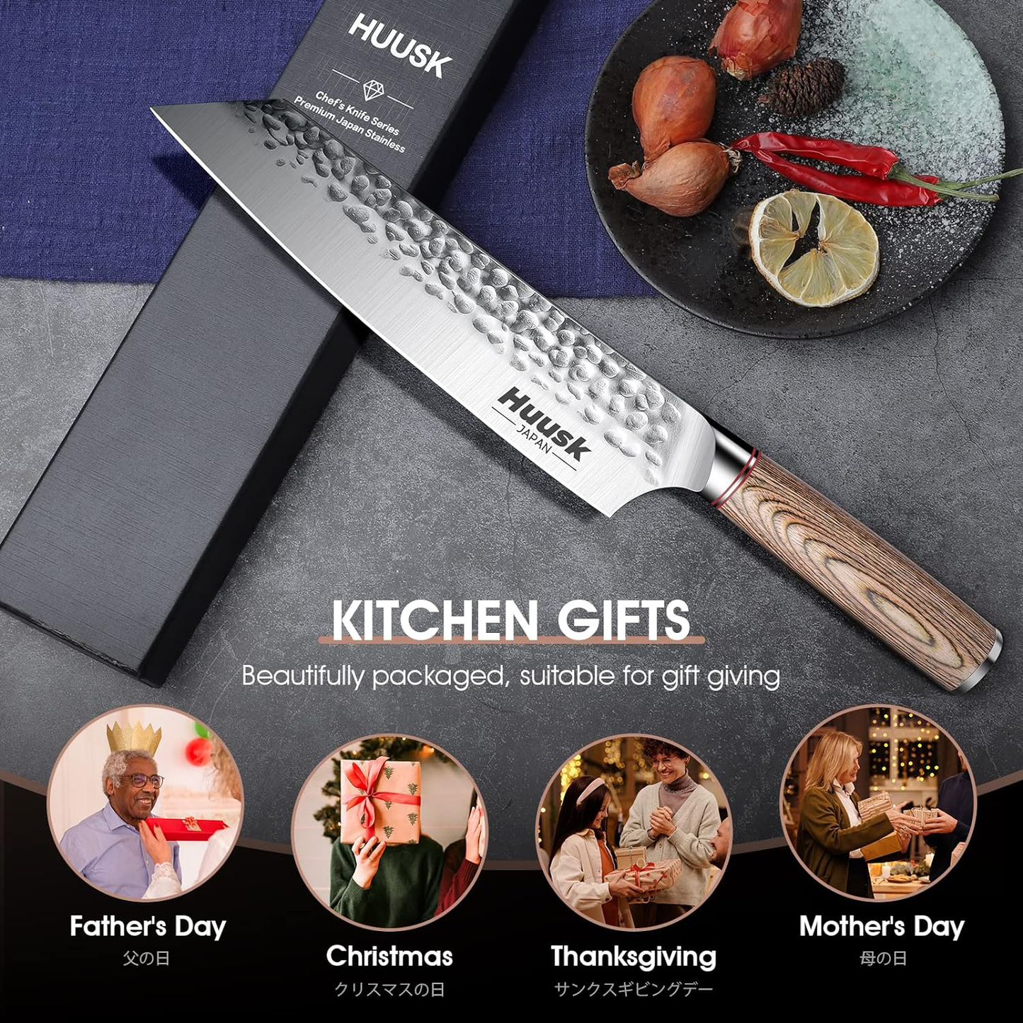 KD Japanese Kiritsuke Knife: Pakkawood Handle with Gift Box