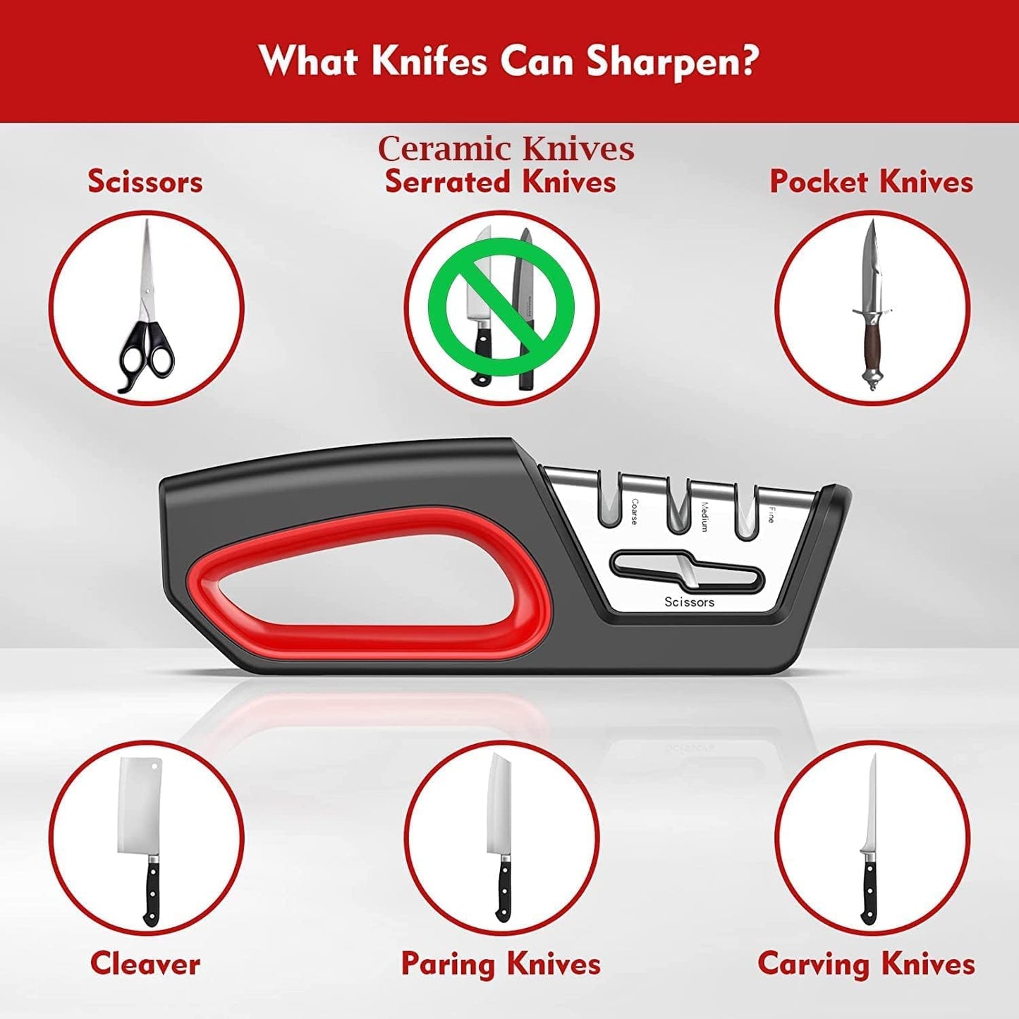 KD Knife Sharpener Blade Sharpener 4 Slots 3-Stages for All of Kitchen Knives