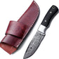 KD Damascus Steel Bowie Hunting Knife for Camping with Leather Sheath