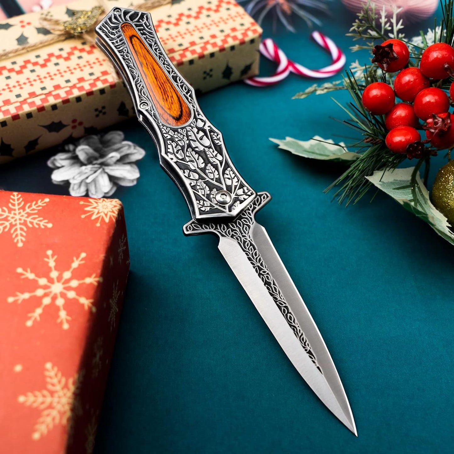 KD Pocket Knife Folding Knife with 3D Retro Embossed Pattern