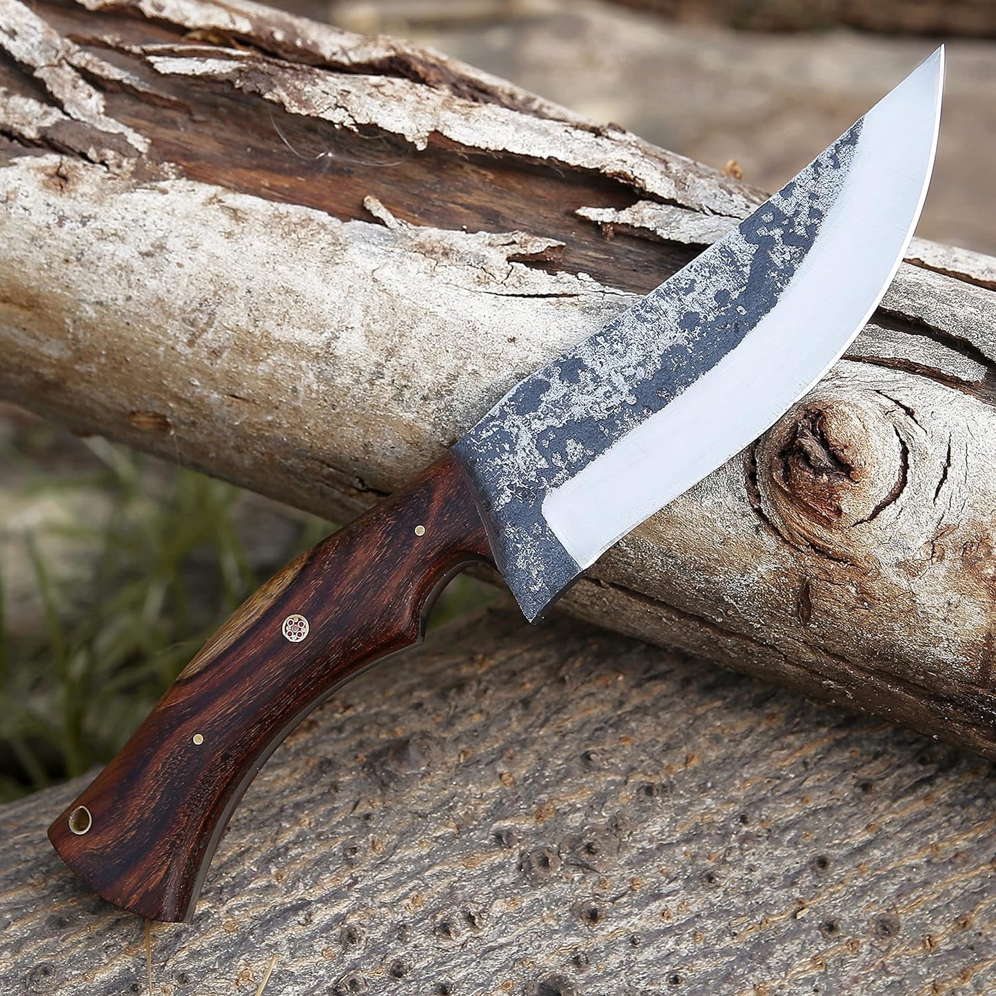 KD High Carbon Steel Hunting Bushcraft Knife with Leather Sheath