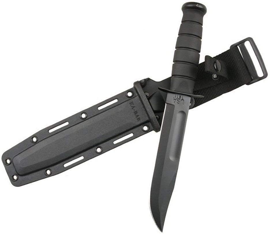 KD Hunting Knife Black Straight Edge Knife with Hard Sheath