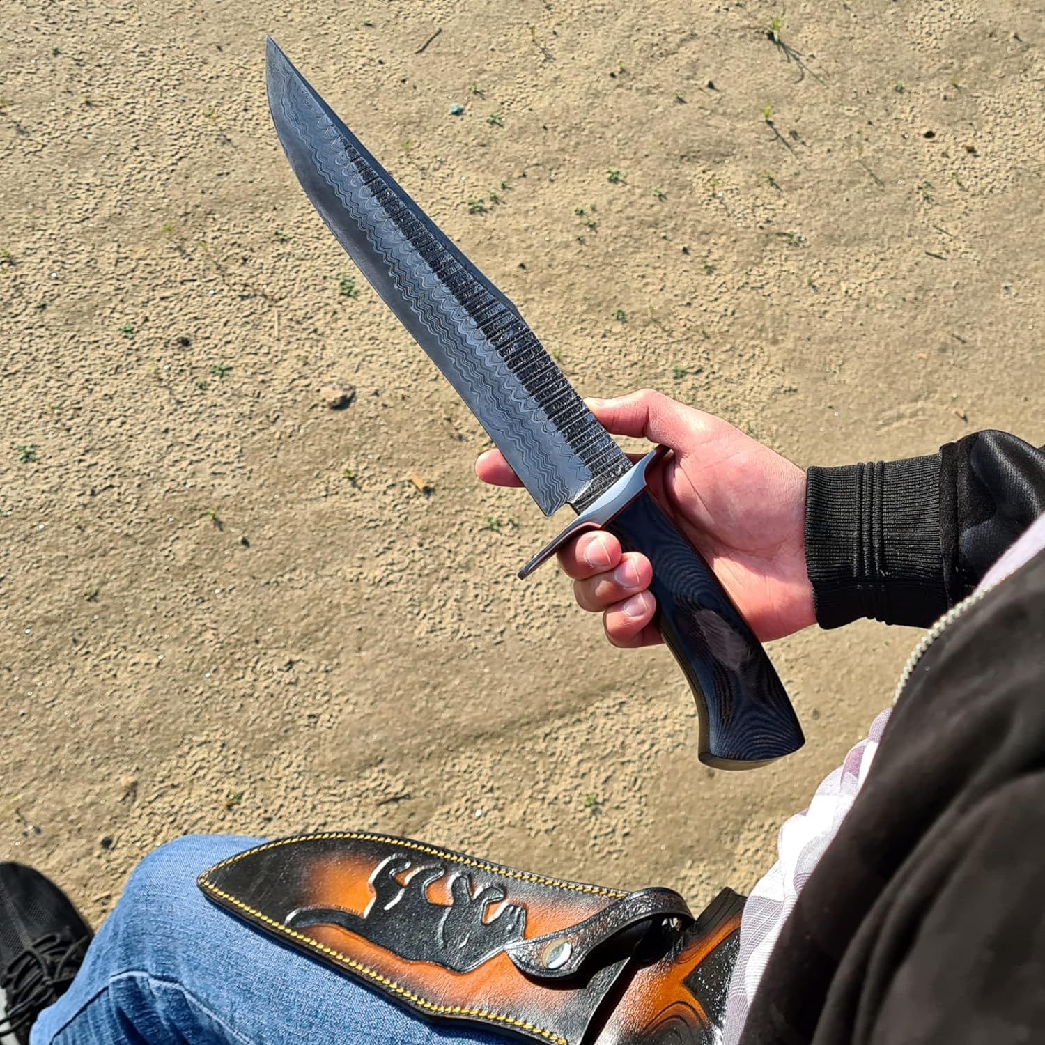 KD Hunting Knife 10″ Handmade Damascus Steel Knife with Leather Sheath –  Knife Depot Co.
