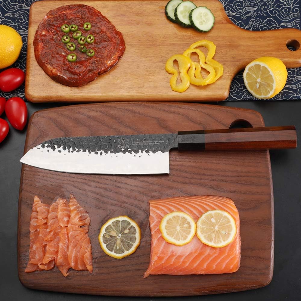 KD 7" Santoku Chef knife 3 Layer Carbon Steel with Gift Box