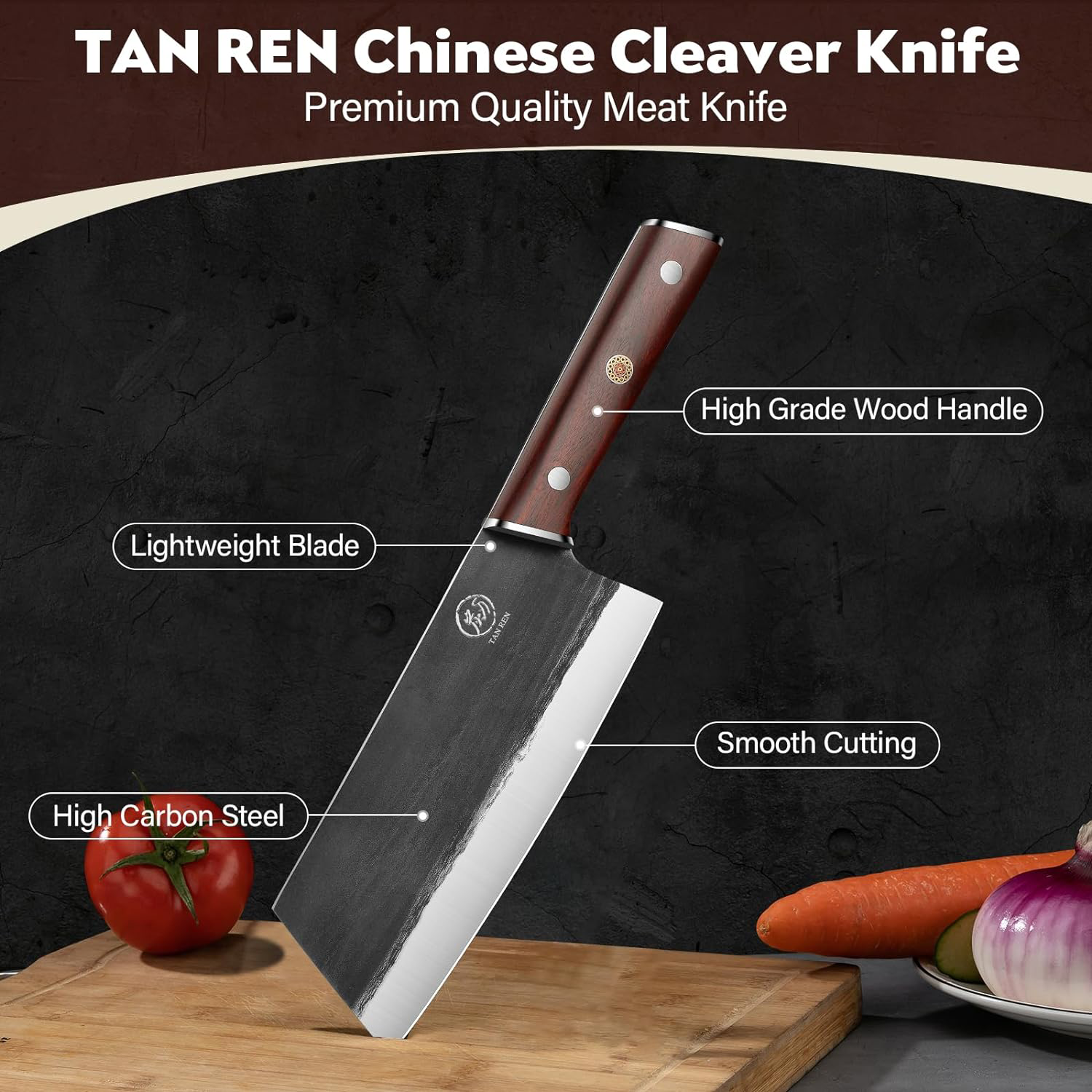 KD 8 Inch Chinese Cleaver Kitchen Knife Meat Vegetable Cutting