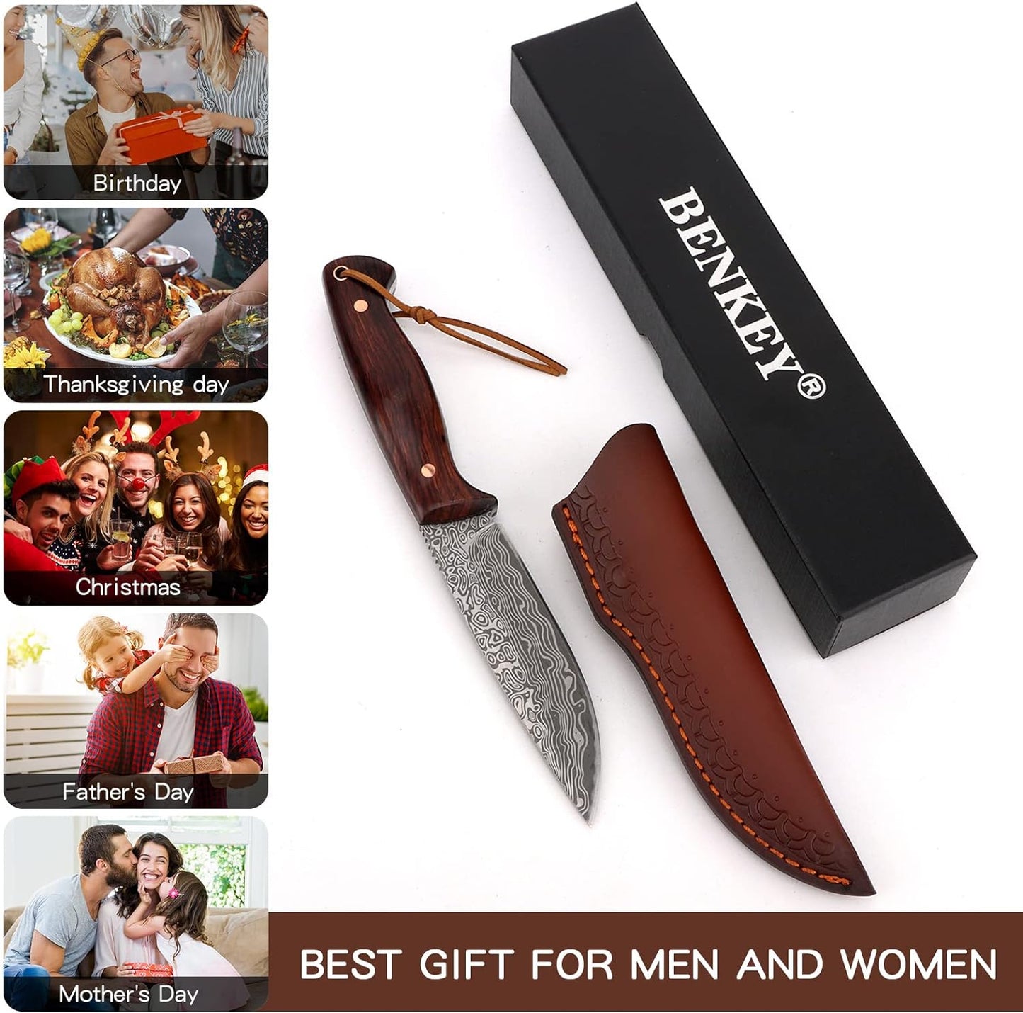 KD Hunting Knife Sharp Blade Knife for Camping Outdoor with Leather Sheath