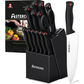   KD 15 Pcs High Carbon Stainless Steel Block Knife Set with Self Sharpening and 6 Steak Knives