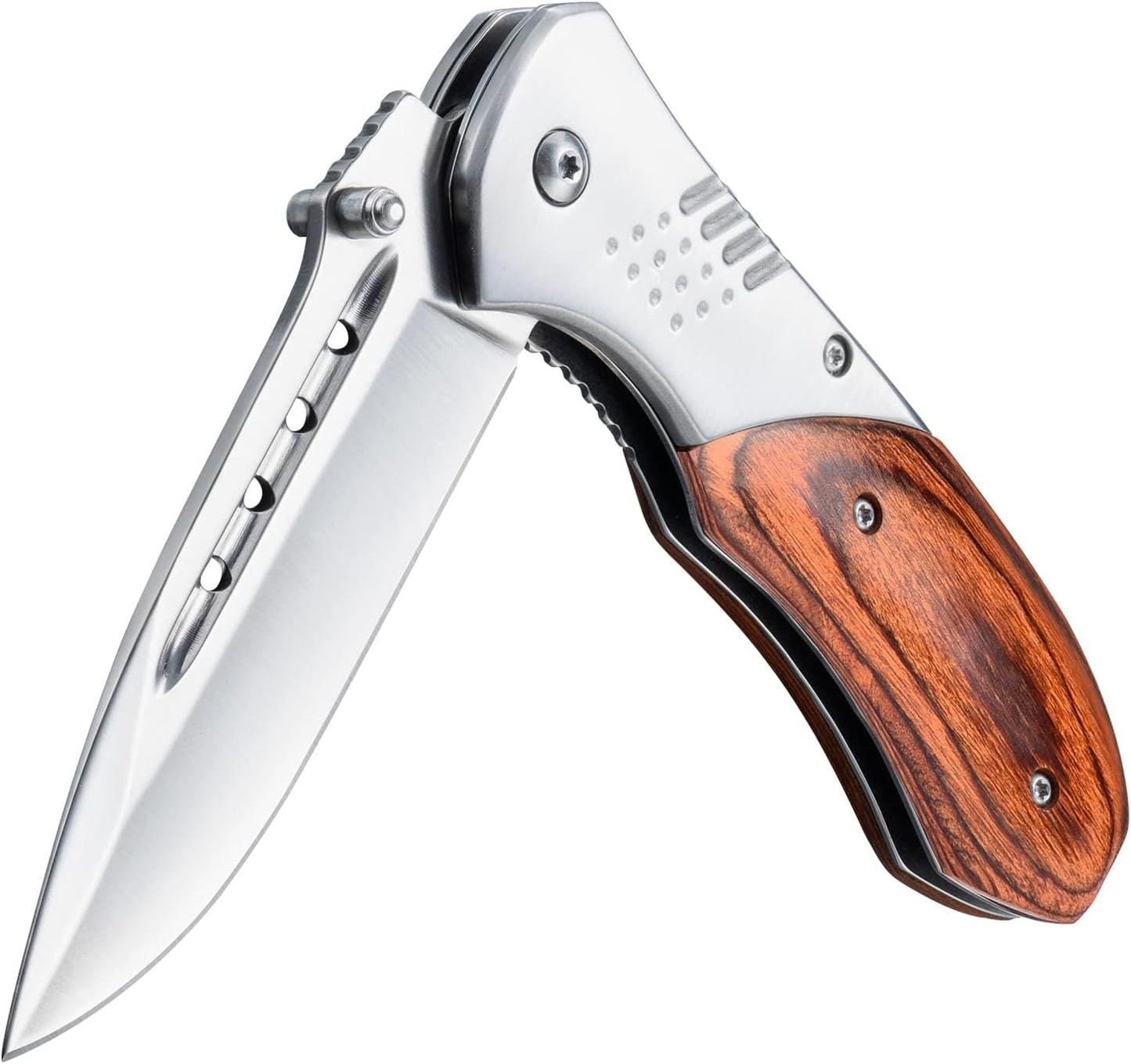 KD Wood Handle Pocket Folding Knives with Clip, Glass Breaker