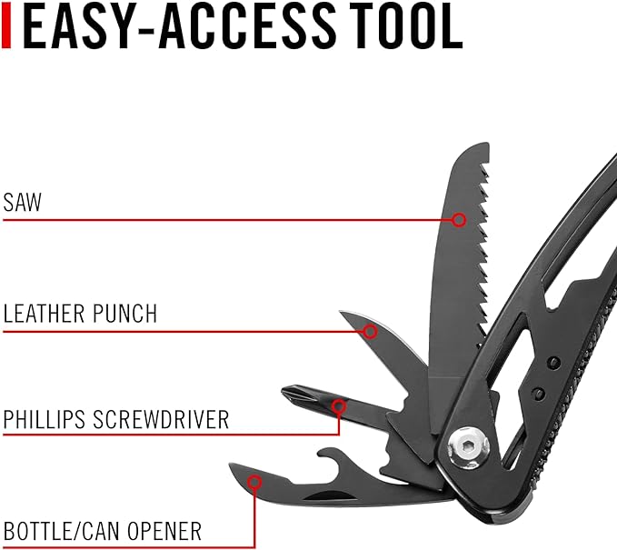 KD Multifunction Plier, File, Wire Cutter, Saw, Mini Knife, 3 Screwdrivers, Bottle and Can Opener with Leather Punch - EDC