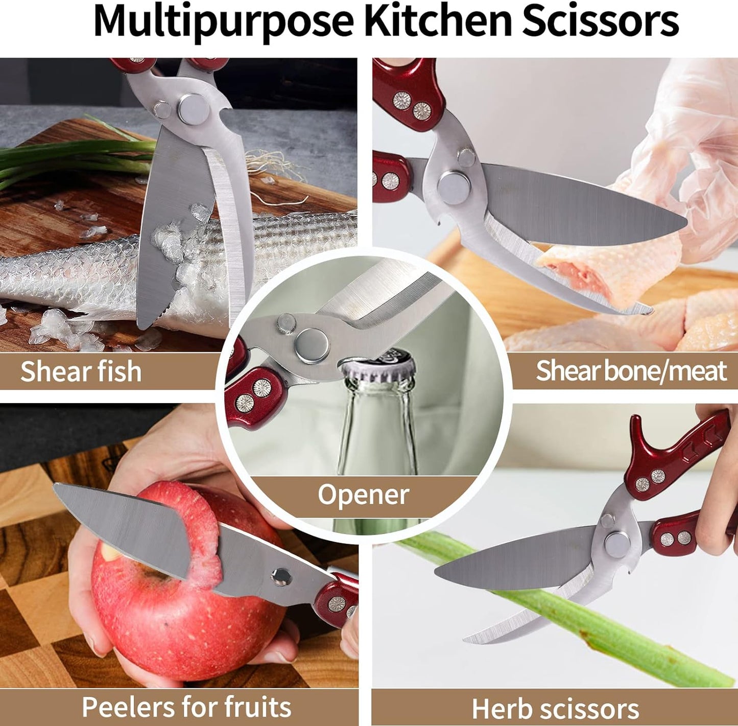 KD Kitchen Scissors Heavy Duty Shears Dishwasher Safe Stainless Steel