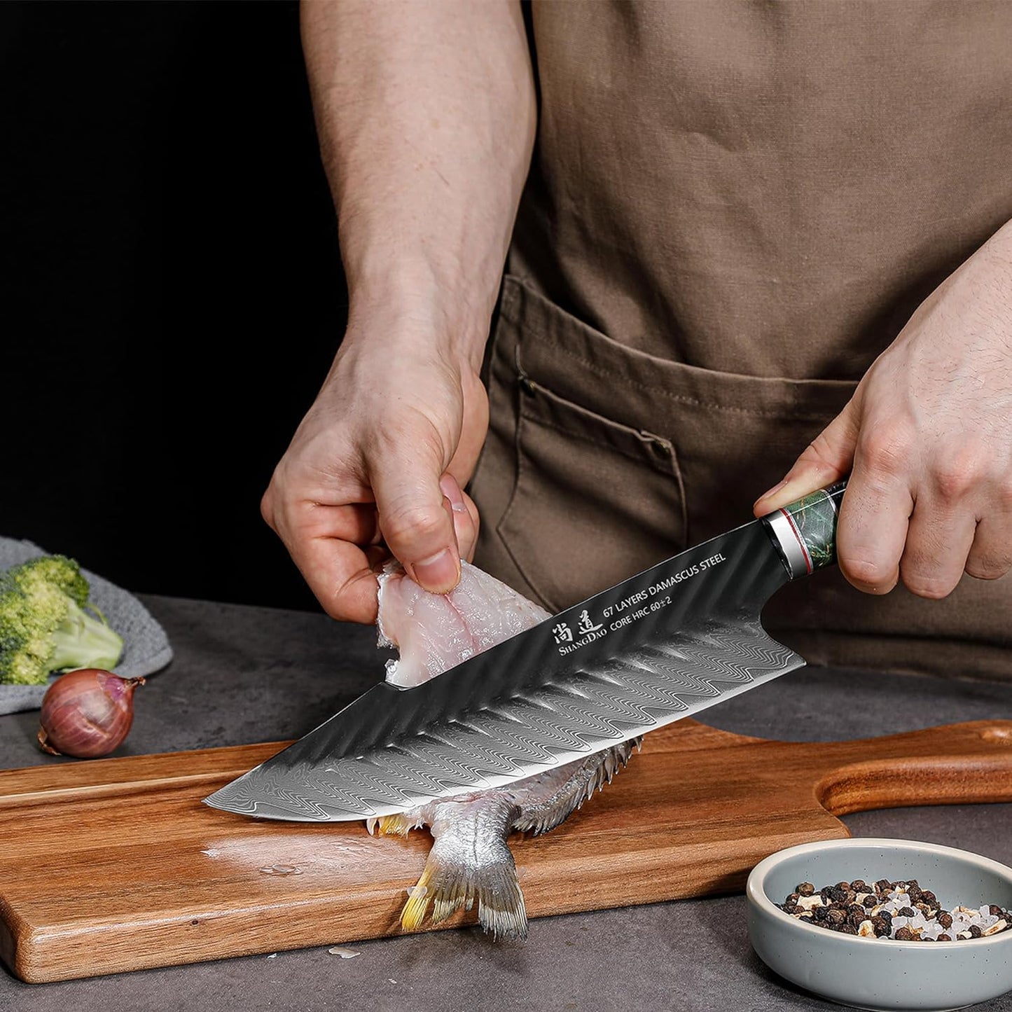 KD 67 Layers Damascus Alloy Steel Chef Knife with Leather Sheath