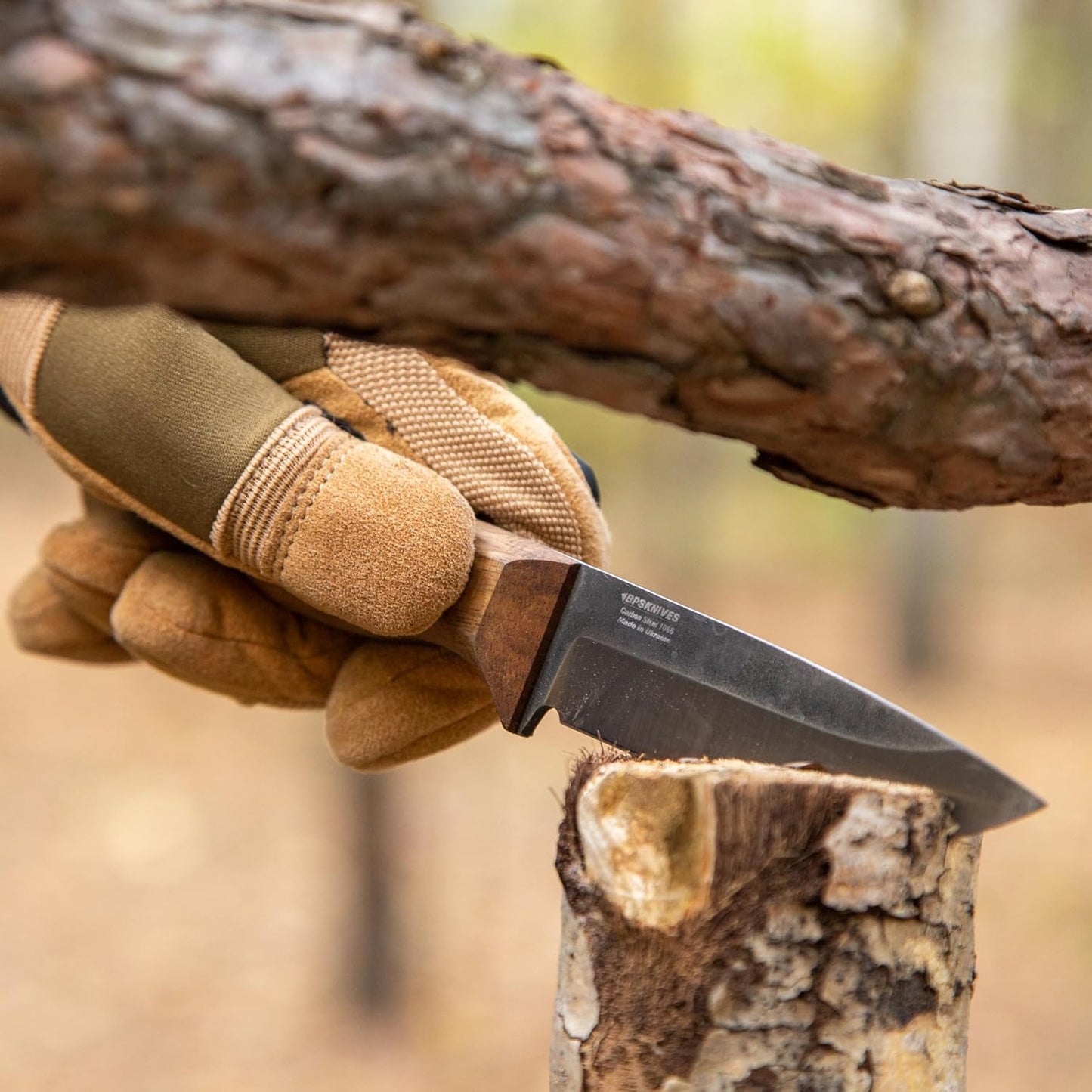 KD Carbon Steel Hunting Knife with Leather Sheath & Firestarter