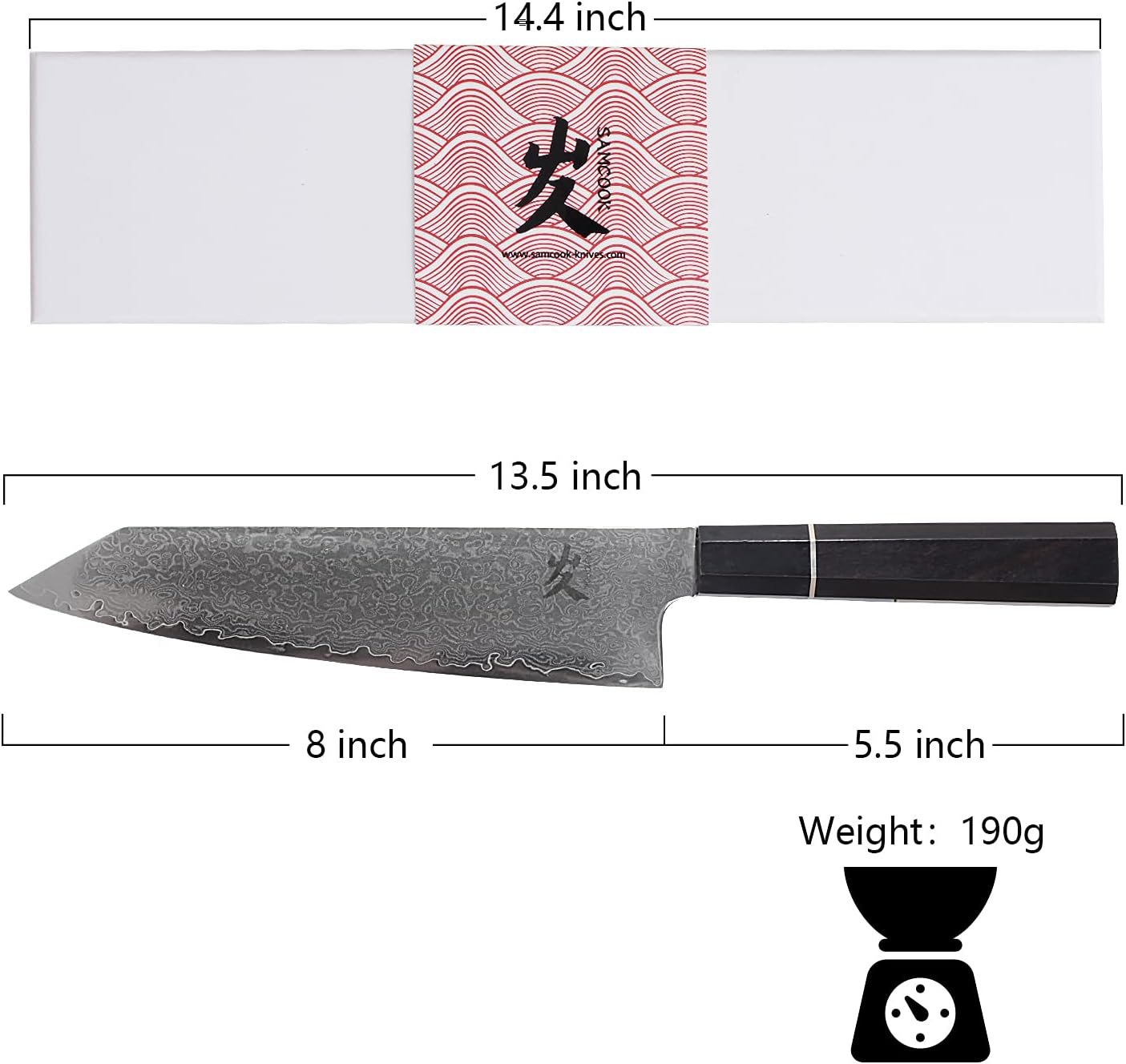 KD Kiritsuke Chef Knife Japan VG10 Damascus Steel Gift Box