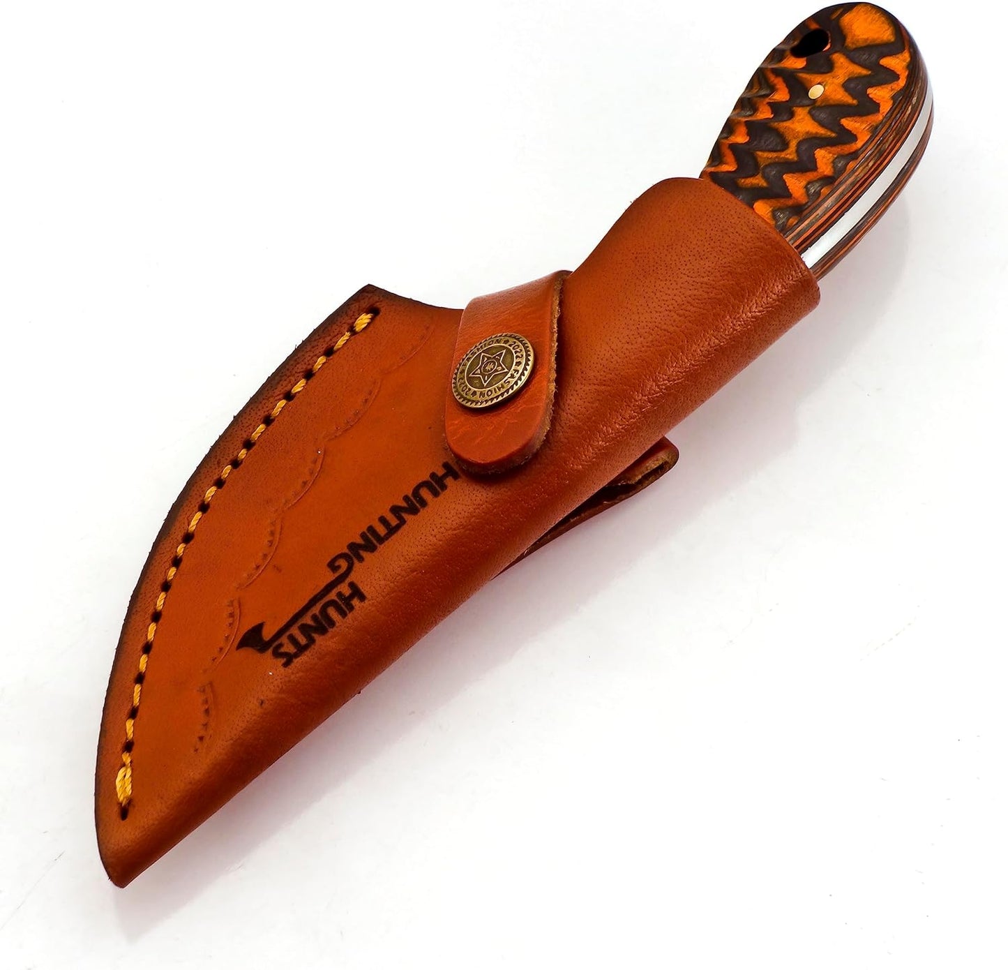 KD Hunting Knife Damascus Steel Knife with Custom Leather Sheath