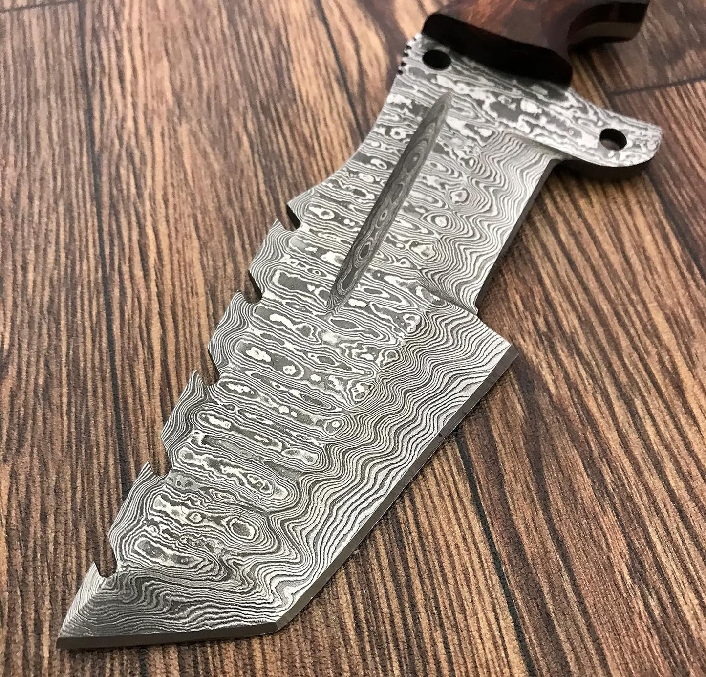 KD Damascus Steel Hunting Knife Walnut Wood Handle with Leather Sheath