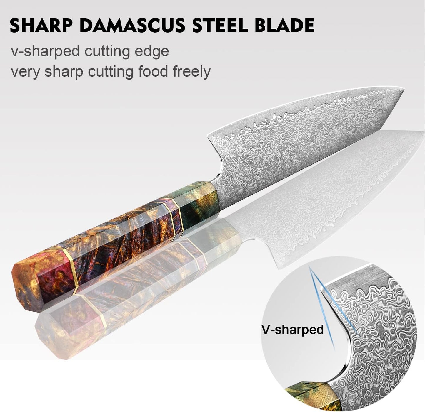 KD Japanese Kiritsuke Chef Knife 8" Damascus Steel Kitchen Knife with Sheath
