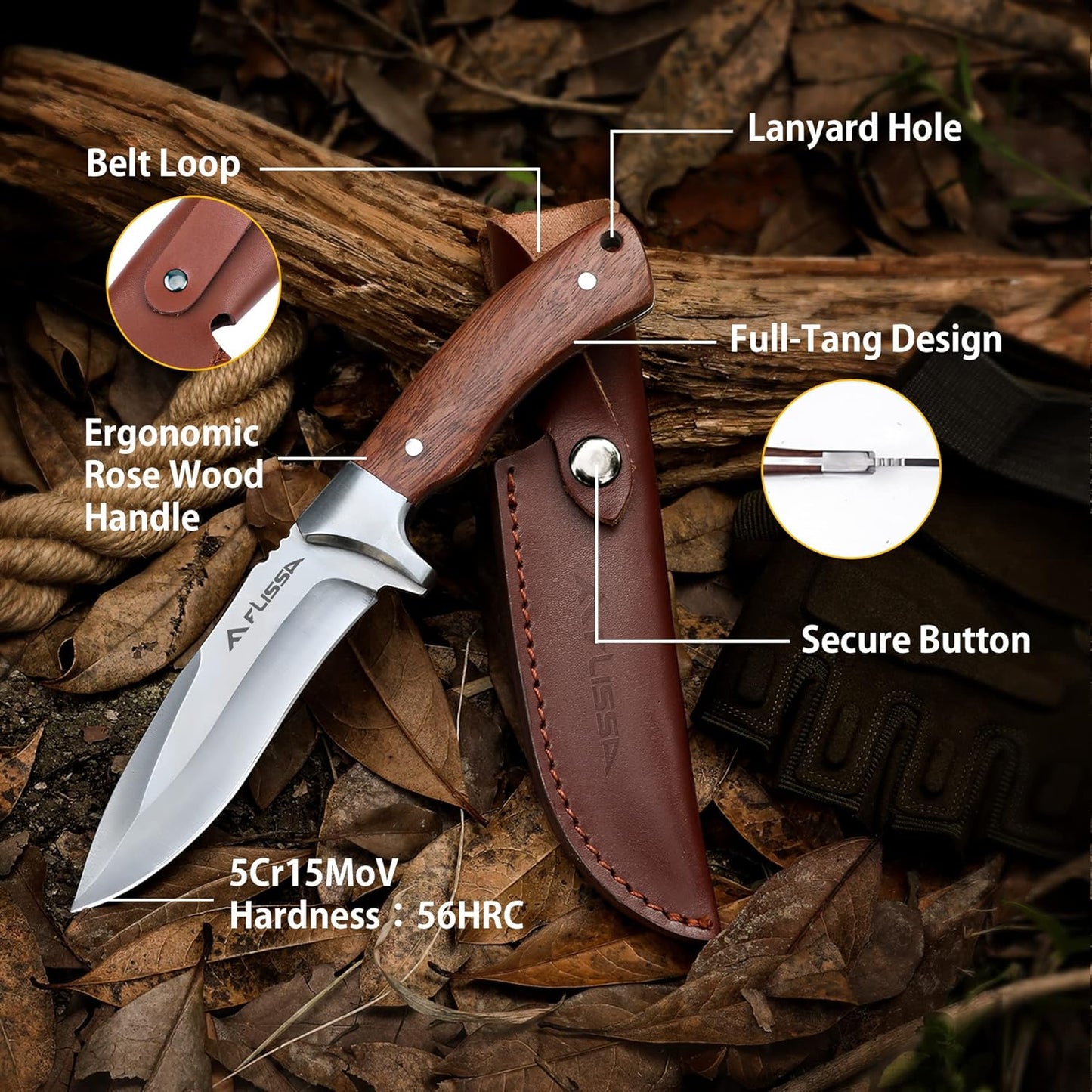 KD Hunting knife 9.8" High Carbon Steel Blade with Sheath