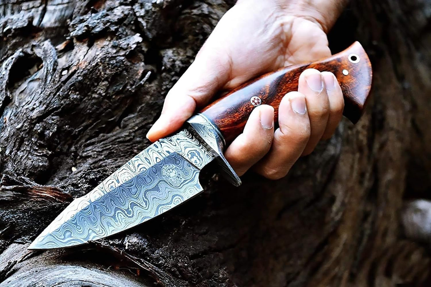 KD Hunting Knife 10″ Handmade Damascus Steel Knife with Leather Sheath