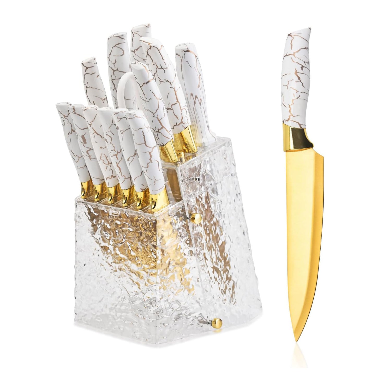 14PCS Kitchen Knife Block Sets with Titanium Coated Blade