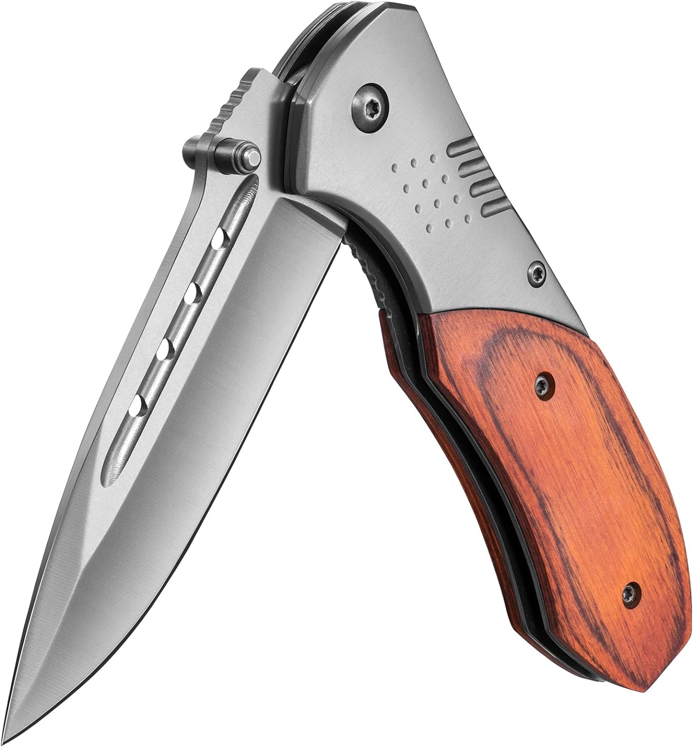 KD Wood Handle Pocket Folding Knives with Clip, Glass Breaker