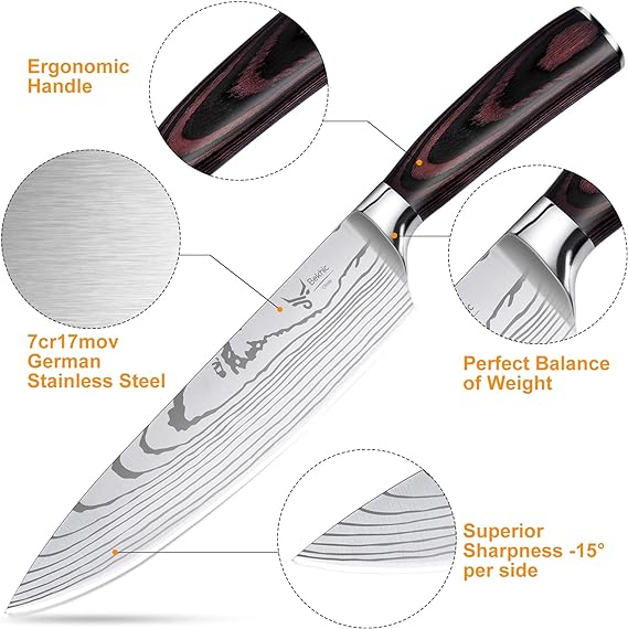 KD Kitchen Knife 8-inch Chef's Knife, German High Carbon Stainless Steel, Ergonomic Handle