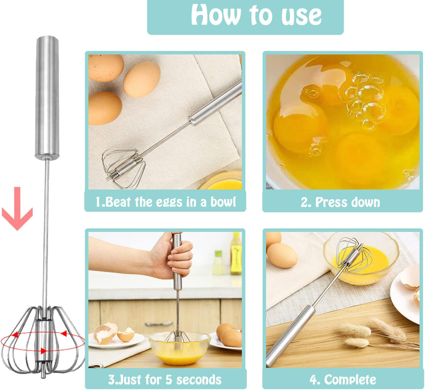 KD Stainless Steel Semi-Automatic Egg Beater