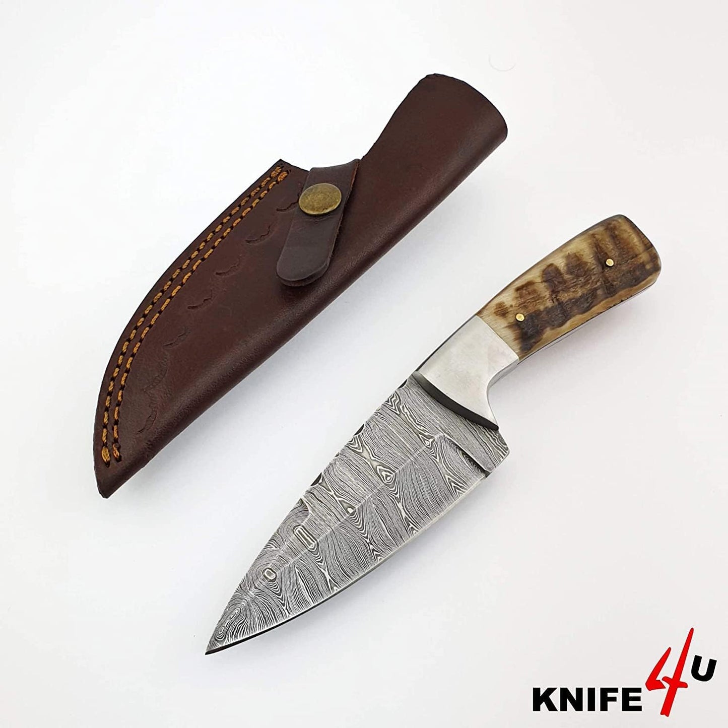 KD Hunting Knife 8" Damascus Steel with Sheath for Camping Outdoor