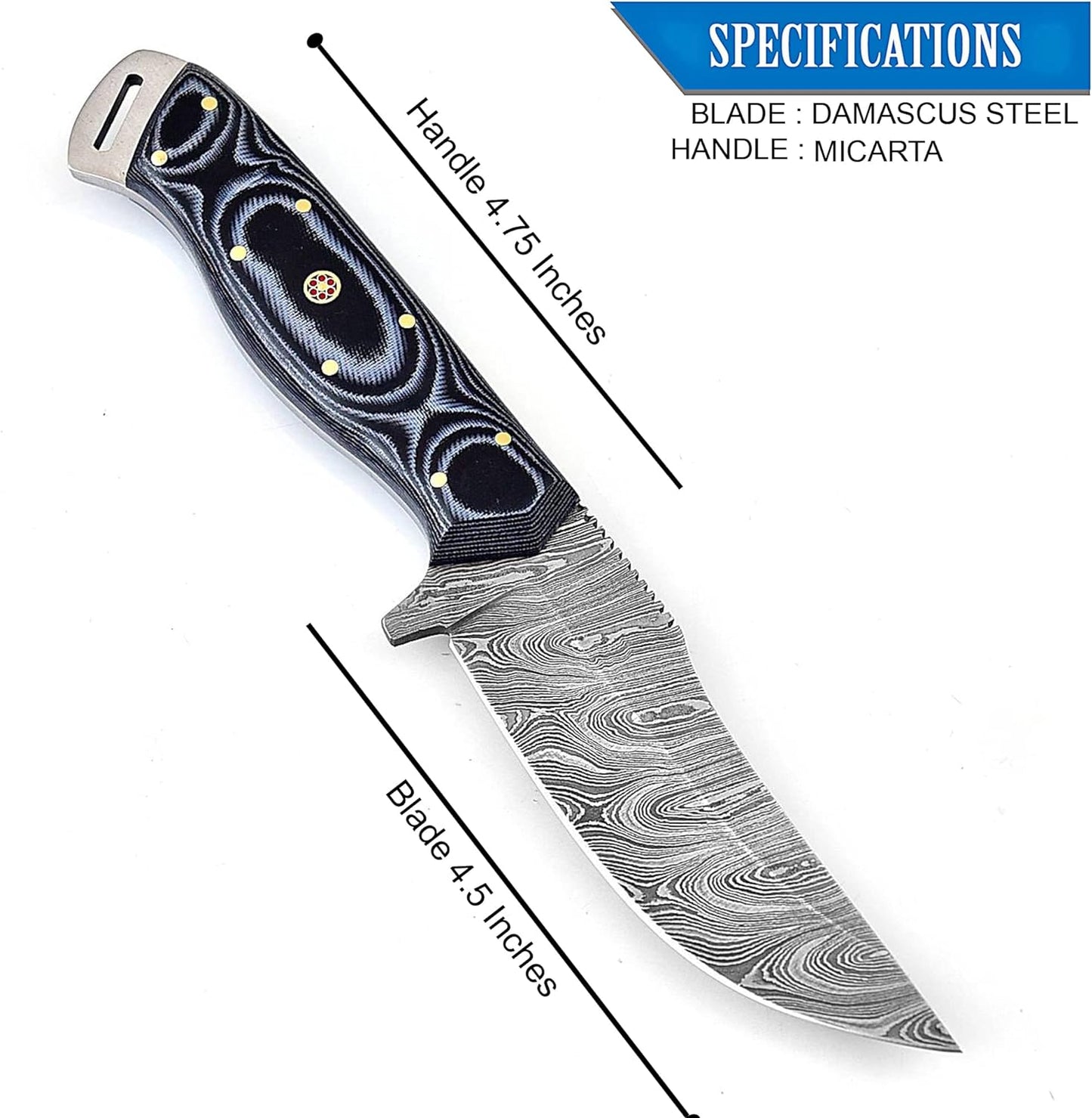 KD Hunting Knife Damascus Steel Knife Camping Knife with Leather Sheath