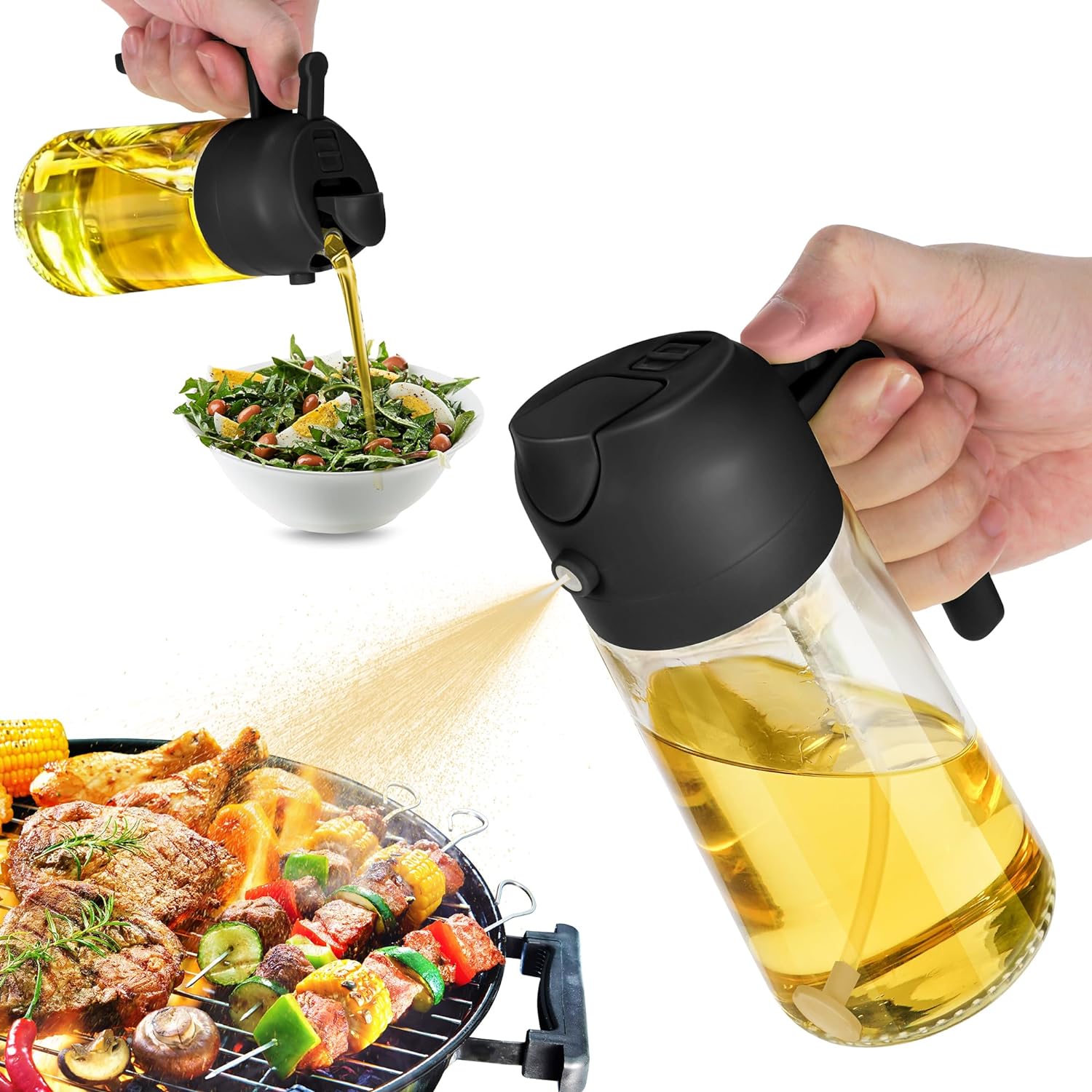 TrendPlain 16oz Oil Dispenser Bottle for Kitchen 2 in 1 Olive Oil Dispenser and Oil Sprayer