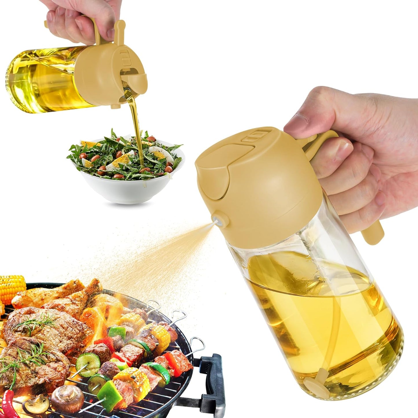 TrendPlain 16oz Oil Dispenser Bottle for Kitchen 2 in 1 Olive Oil Dispenser and Oil Sprayer