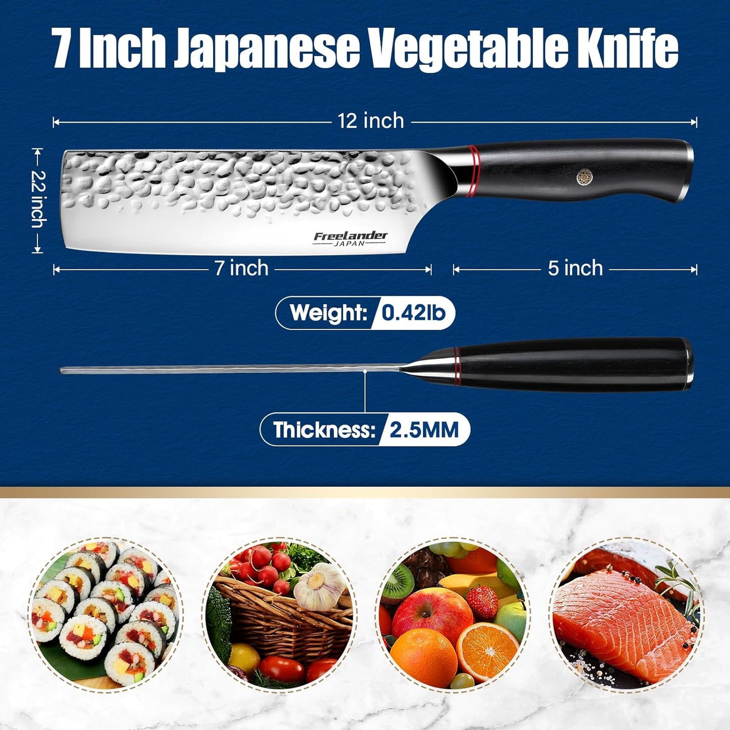 KD 7”Nakiri Japanese Chef Knife Ergonomic Handle with Gift Box