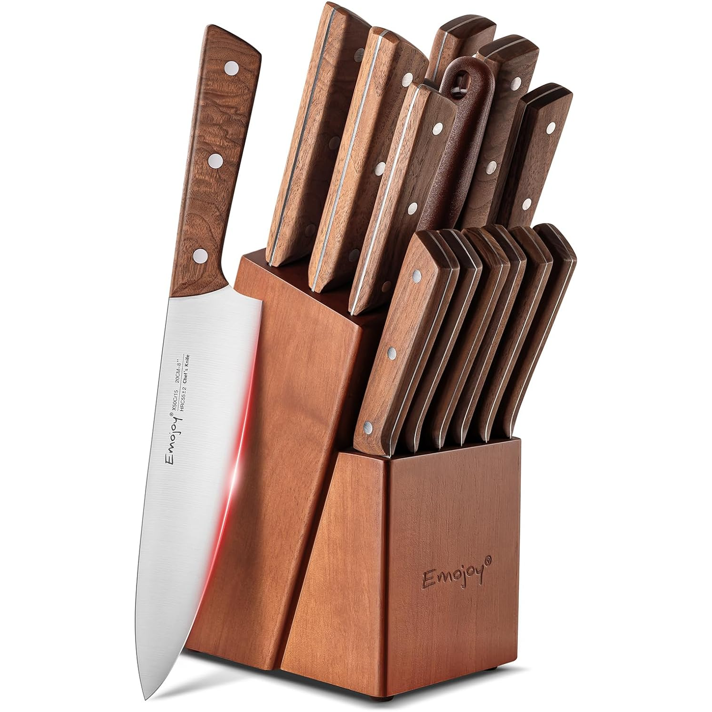 KD 15 PCS Kitchen Knife Set with Block Wooden Kitchen Knives Sharpener