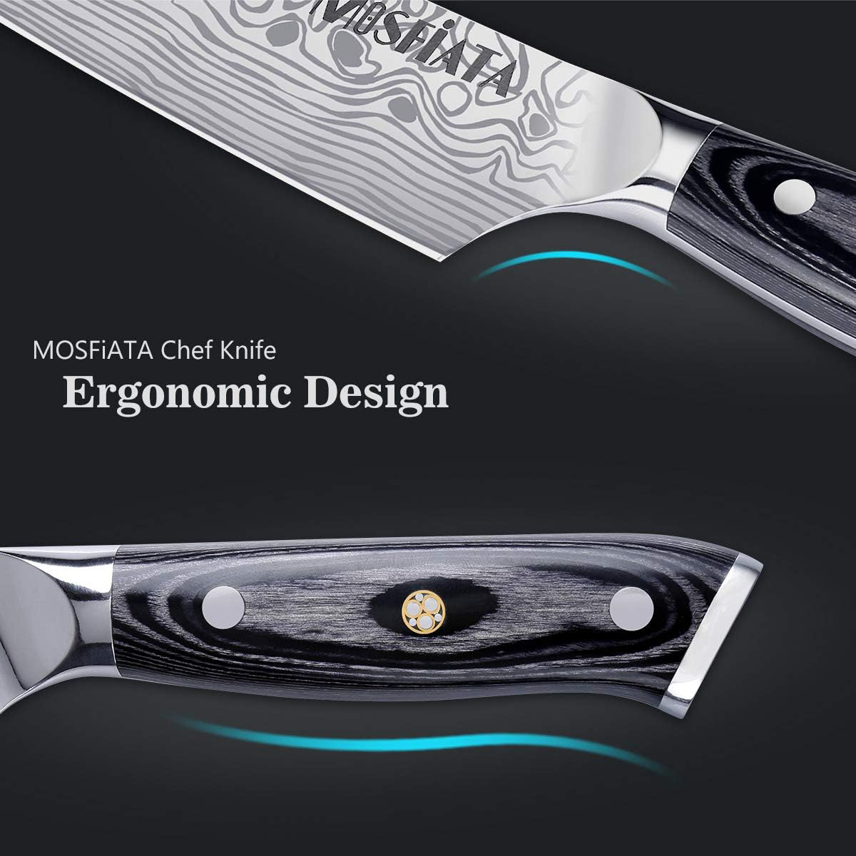 KD 8-Inch Chef's Knife with Finger Guard and Sharpener  with Gift Box