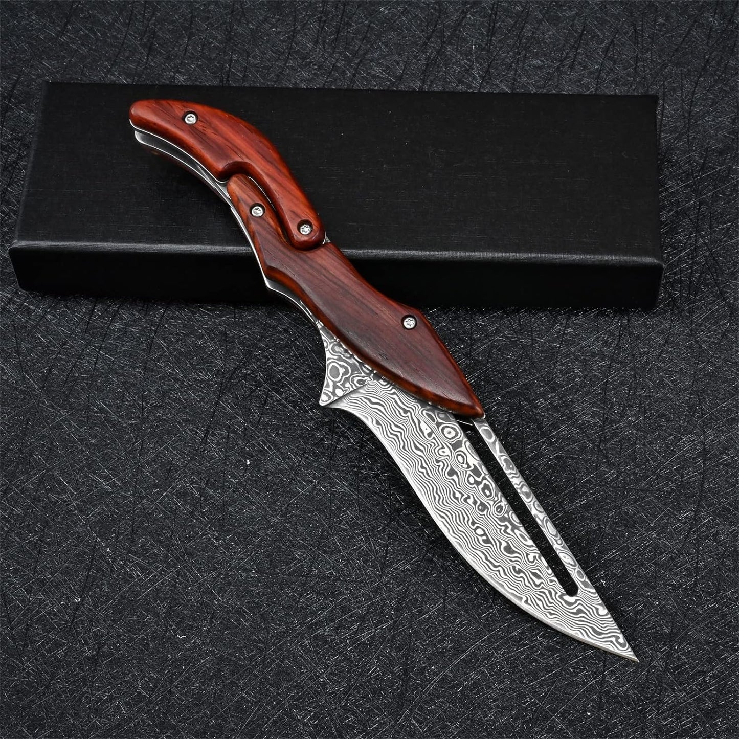 KD Folding Pocket Knife Damascus Steel VG-10 Japanese