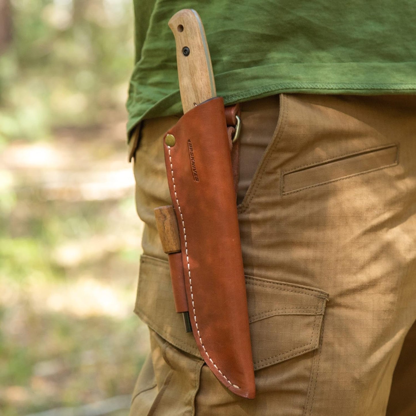 KD Hunting Knife Bushcraft Knife with Leather Sheath and Firestarter