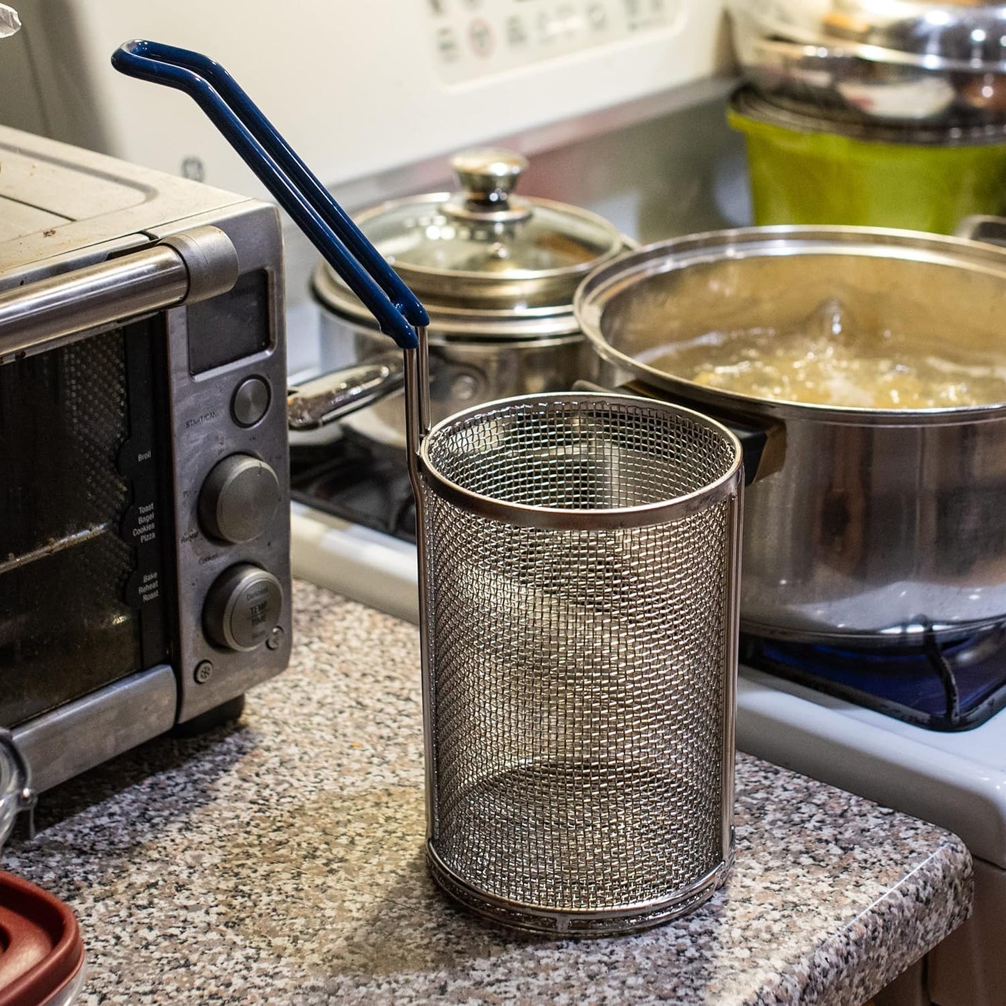 KD Pasta Strainer with Handle Stainless Steel Boiling Blanching Basket